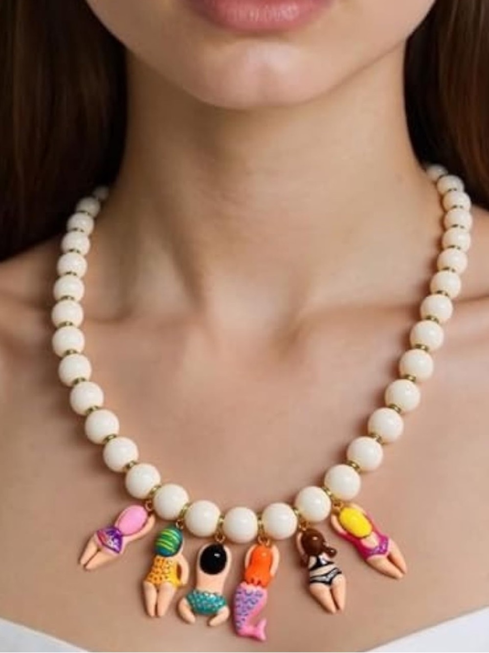 Beach Girl Charm Necklace | Pearl Beaded Statement Necklace #Summer Vacation Y2K - Picture 6 of 7